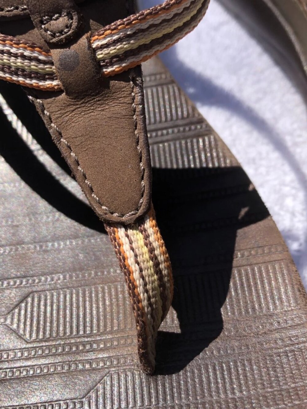 Vintage Retro CHACO Women's Thong FLIP Flop Brown Leather and grosgrain SZ 8 - Picture 5 of 15